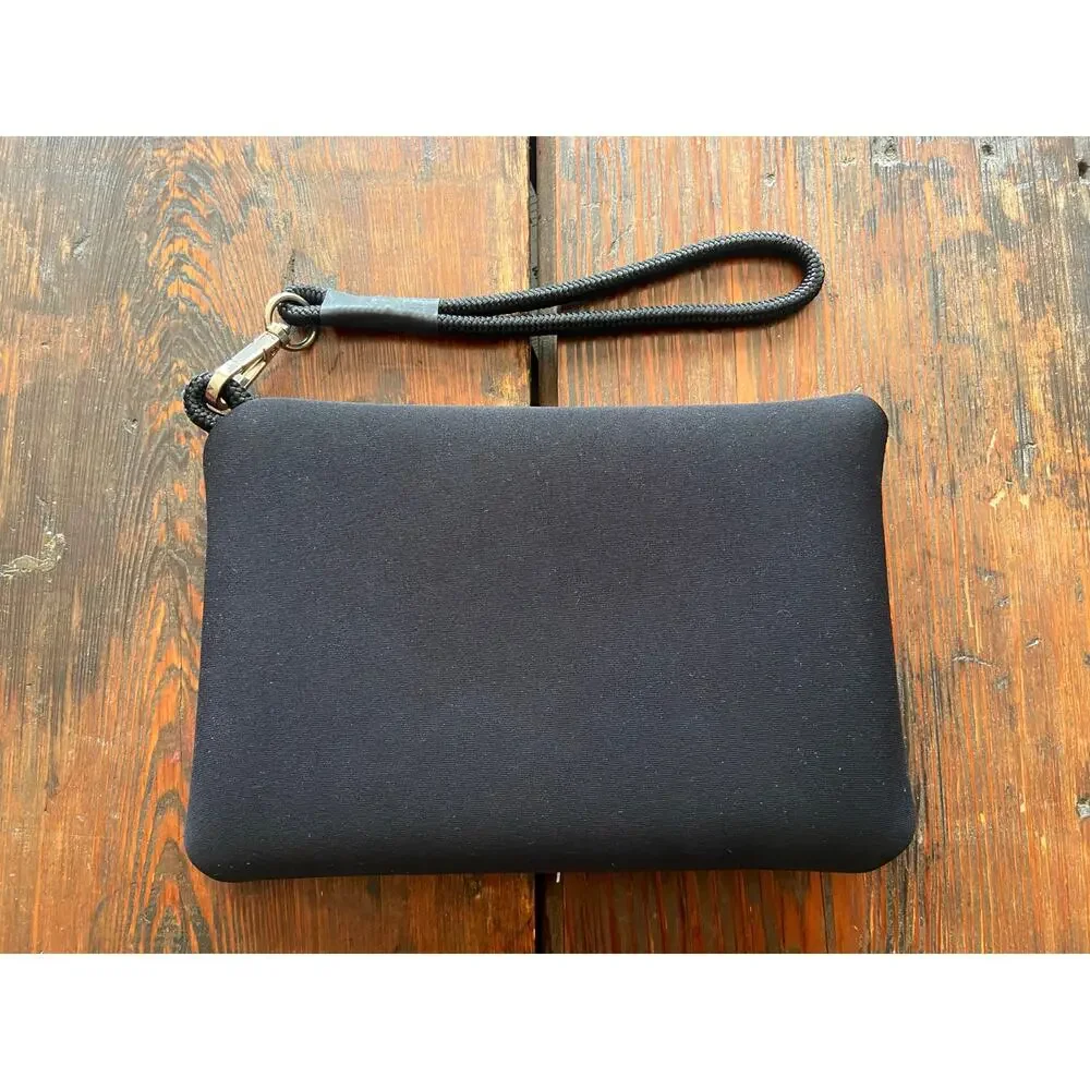 HAUTE SHORE Black Striped Neoprene Clutch/Wristlet